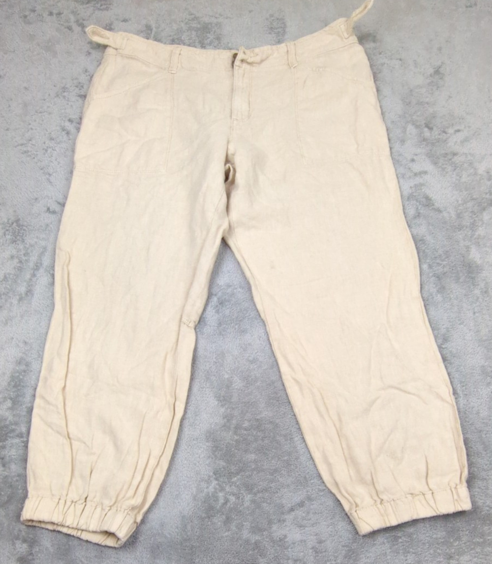 Sanctuary Linen Womens Khaki Cropped Jogger Style Button Fly Breezy Summer Sz 31